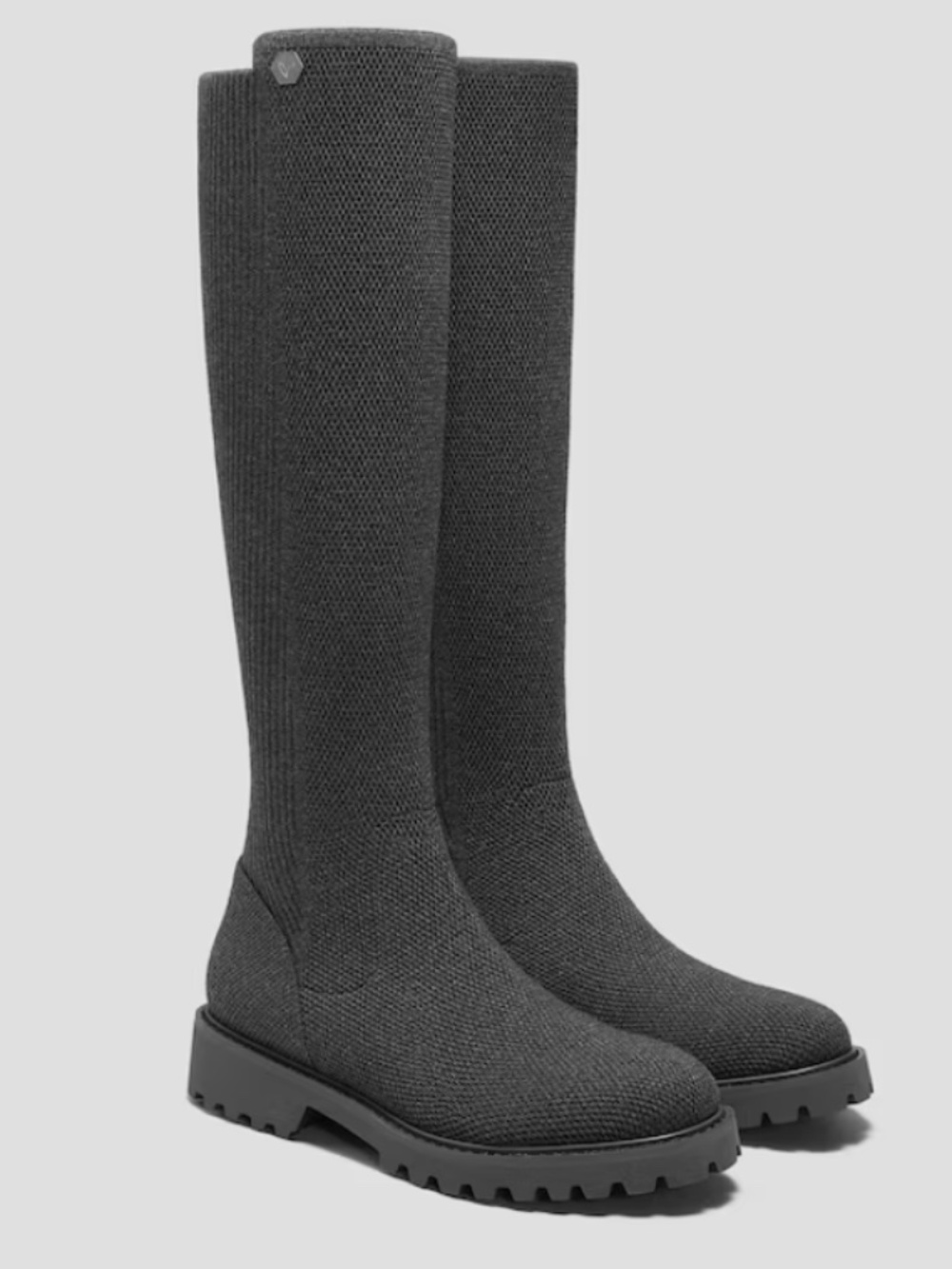 Vivaia Gray Round-Toe Stretchy Wool Knee-High Boots in Size 39
